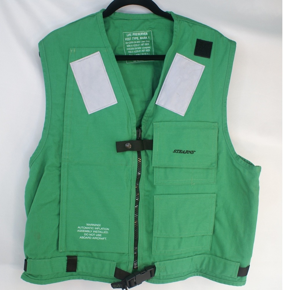 Stearns Life Preserver Vest Type Mark 1 Green Utility Navy NSN 4220-01-487-3624